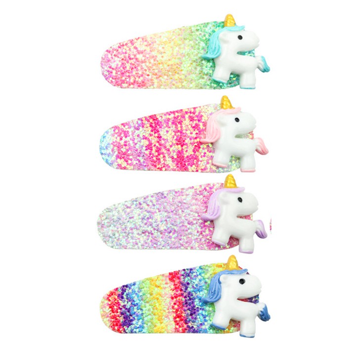 Kẹp tóc công chúa cho bé gái hình unicorn đính sequin lấp lánh BBShine – P066