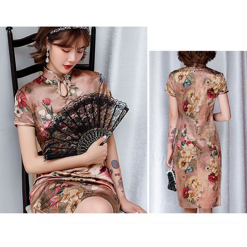 Sườn Xám Ngắn Plus Size M-4XL Thời Trang Mùa Hè Năm 2022 Cho Nữ #2