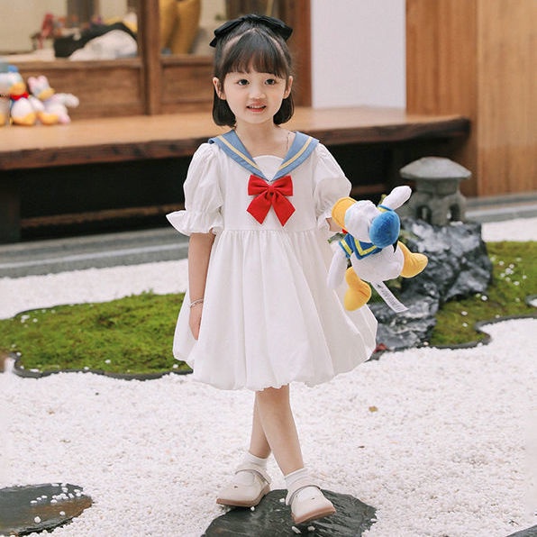 Đầm Công Chúa Cổ Hải Quân Đính Nơ Phong Cách Mùa Hè Phương Tây Cho Bé Gái