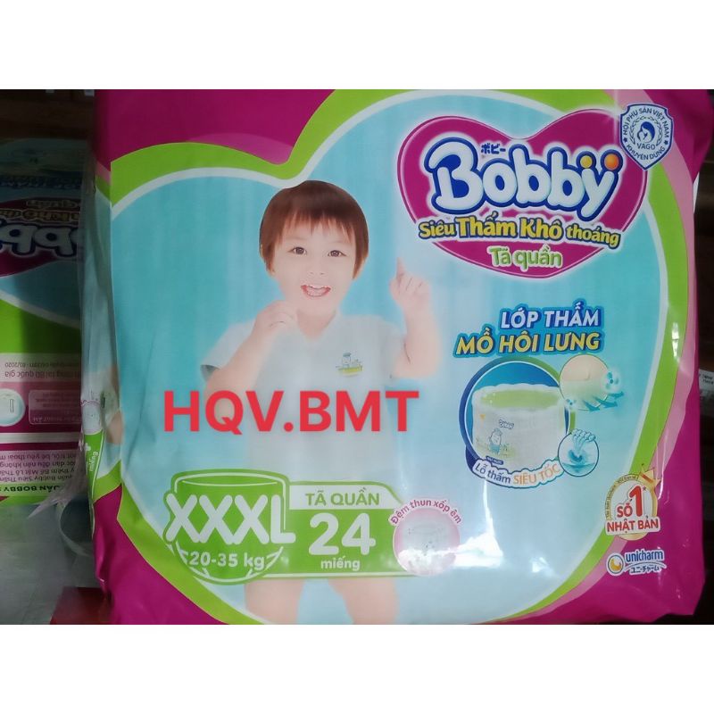 tặng khăn ướt 100 tờ bỉm bobby Xxxl 24 miếng cho bé từ 20-35kg