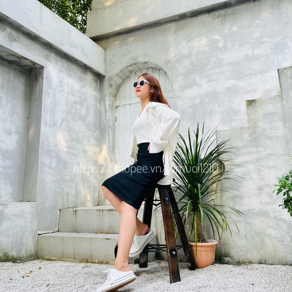 Chân Váy Chữ A Dáng Dài Thun Dệt Gân QS QUYEN SHOP