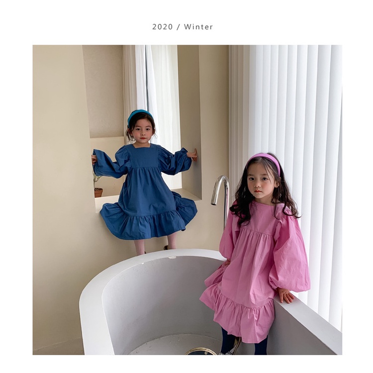 Đầm Cotton Tay Dài Dáng Rộng Màu Trơn Phong Cách Phương Tây Thời Trang Mùa Xuân Mới Dành Cho Bé Gái 2021