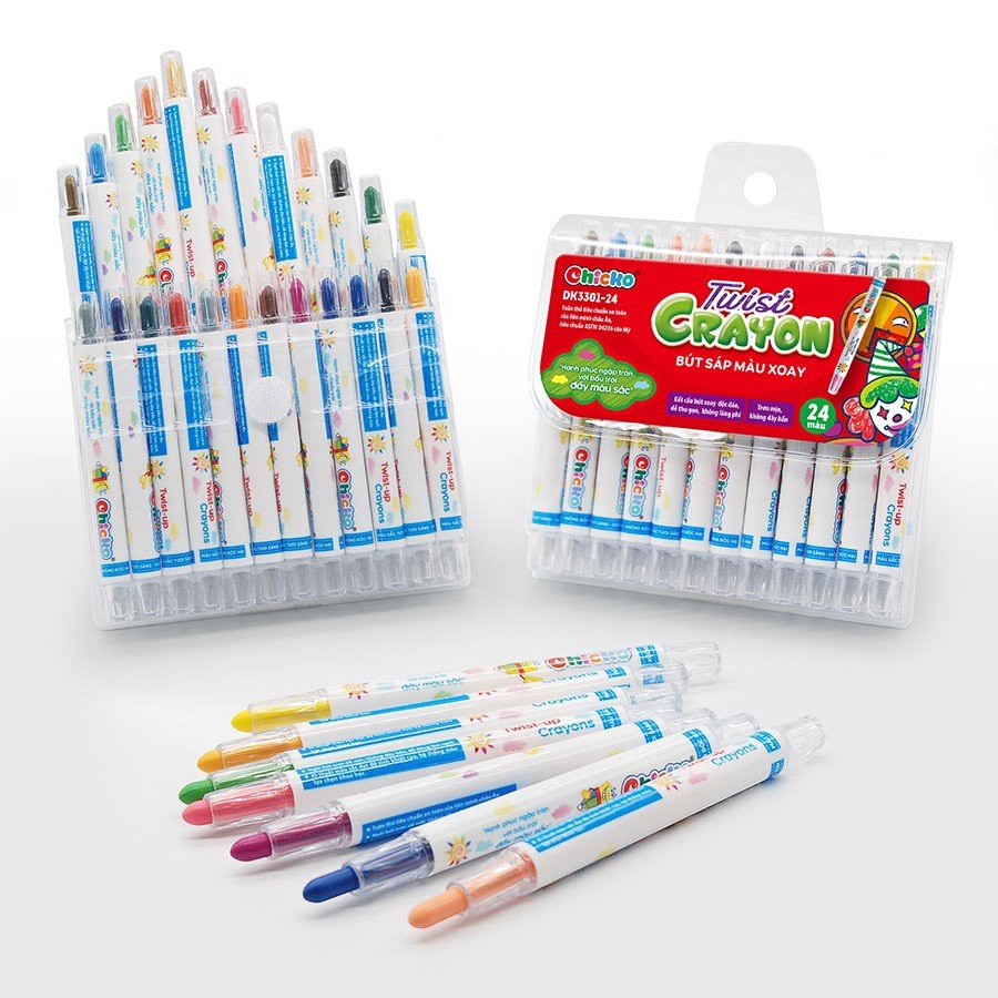 Bút Sáp Màu Duka: Xoay Twist Crayon 24 Màu DK3301-24 - Túi Nhựa PVC