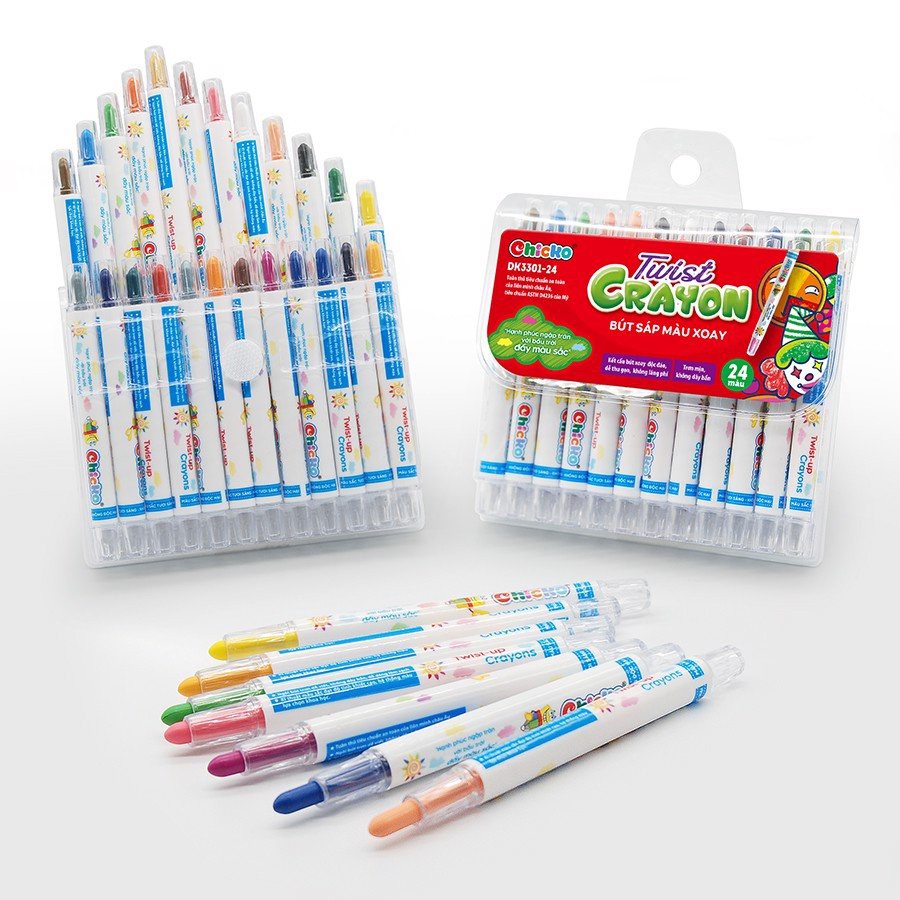 Bút Sáp Màu Xoay Duka Twist Crayon 24 Màu - Túi Nhựa PVC