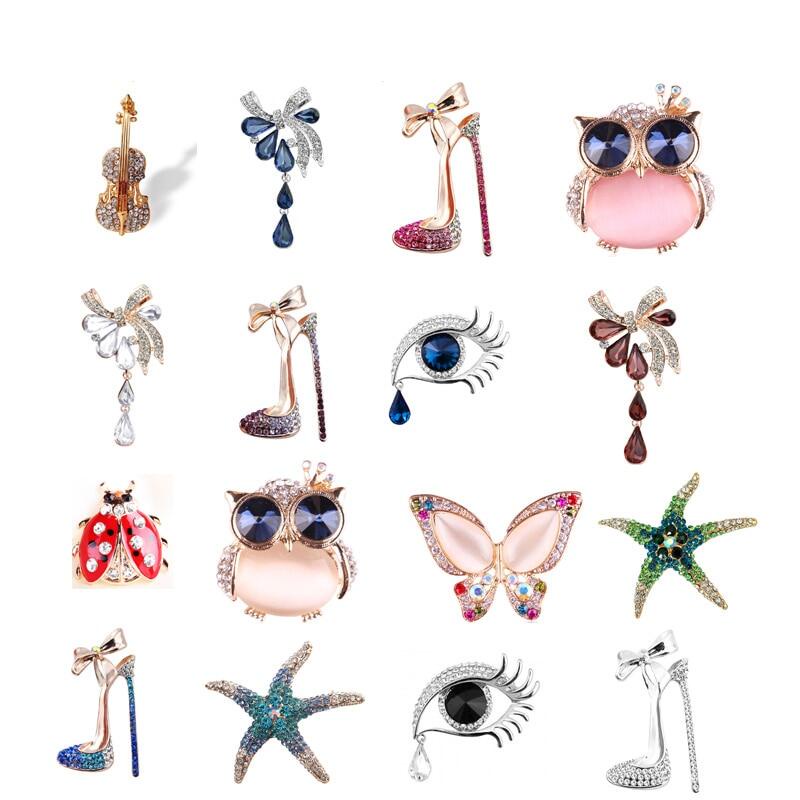 Ghim Cài Áo Đính Đá Mắt Mèo Giày Cao Gót Cú Mèo Thiên Thần Sao Biển Kiểu Nhật Hàn