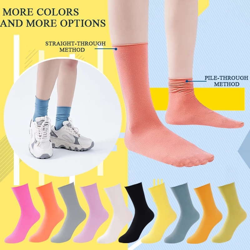 Đôi vớ mỏng mềm dài vừa phải màu trơn thoáng khí thoải mái phong cách Nhật Bản thời trang unisex