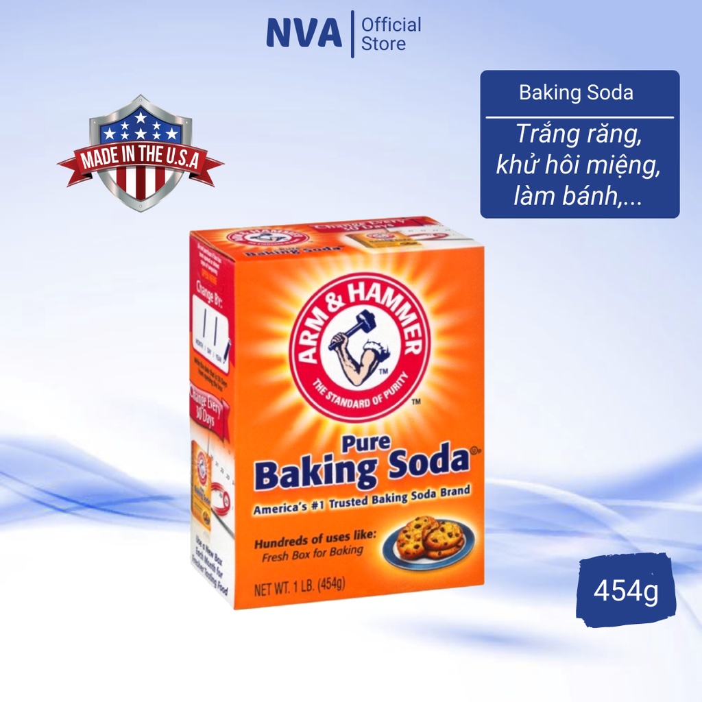 Bột Baking Soda 454g nhập khẩu Mỹ (USA) giúp làm trắng răng, khử hôi miệng, làm bánh, tẩy rửa, ngâm rau,...