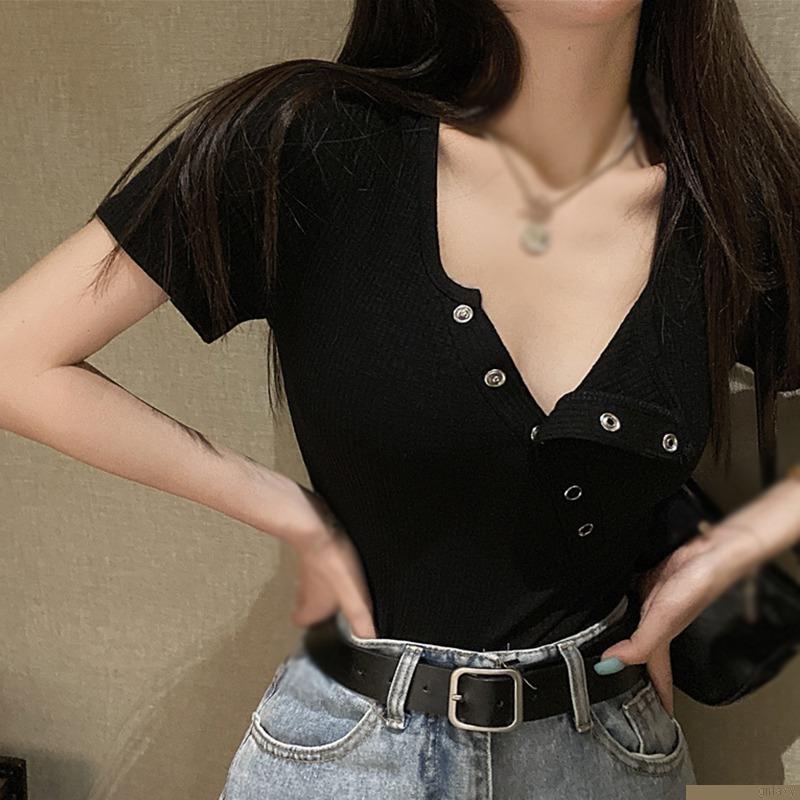 Áo thun croptop tay ngắn màu sắc đơn giản phong cách Hàn Quốc cho nữ