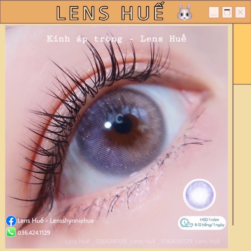 Lens Xám pha tím nhẹ có nhũ 0 độ - xám tone Tây nhẹ hợp make up - Lens Huế