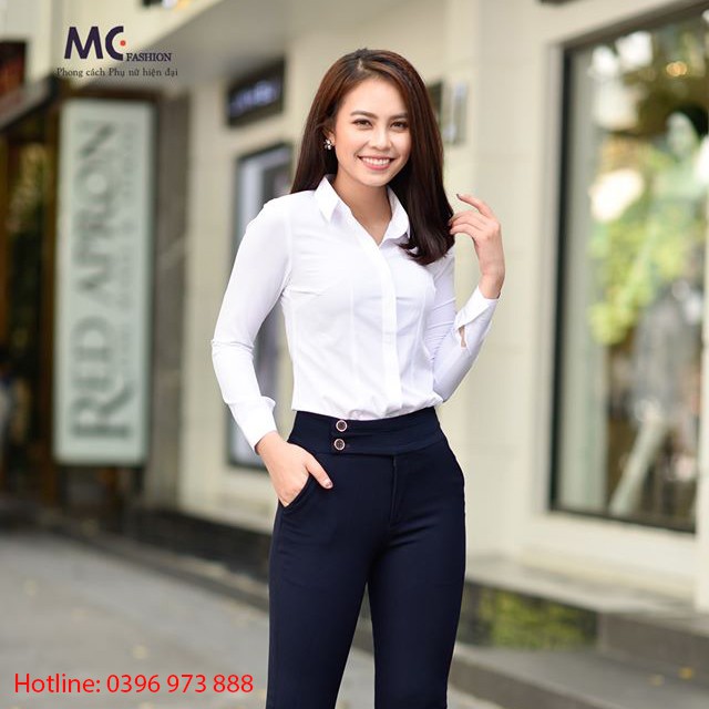 Áo sơ mi nữ trắng dài tay Mc fashion A0074