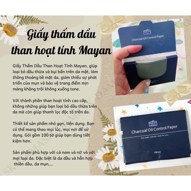 Giấy Thấm Dầu Than Hoạt Tính Mayan Charcoal Oil Control Paper 100 PCS