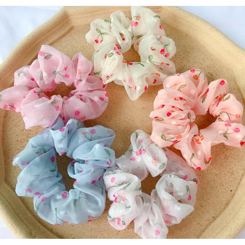 {Ảnh thật}SCRUNCHIES VON LỤA CHERRY - CỘT TÓC VẢI THỜI TRANG NỮ GIÁ RẺ