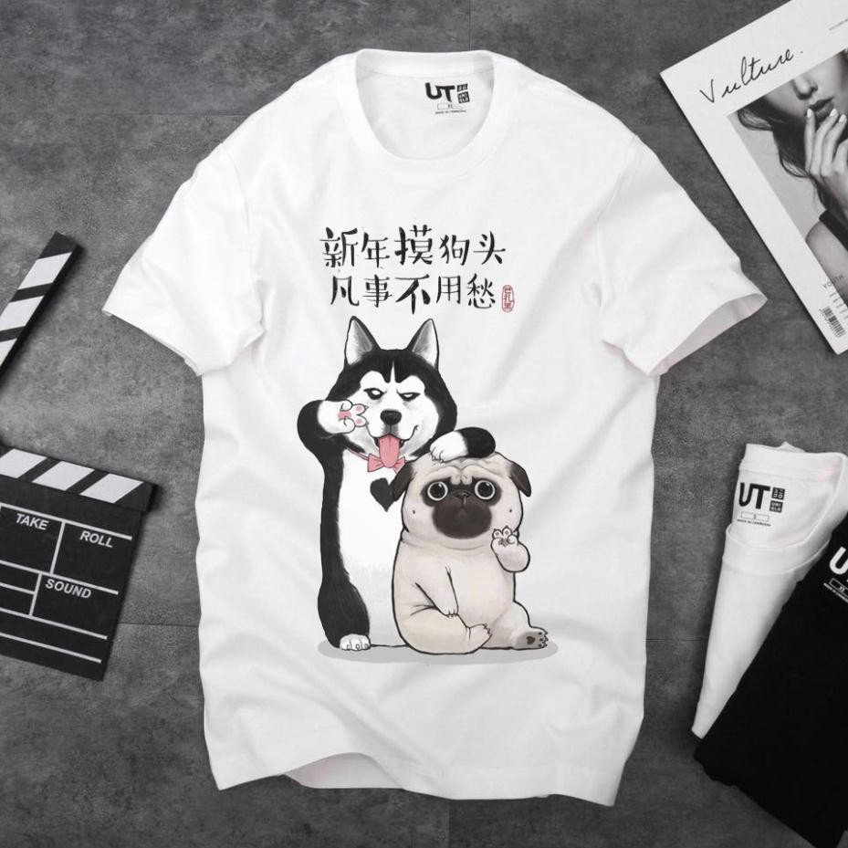 [SIÊU SALE] Áo thun hàn quốc husky & pug cute, vải cotton mịn, mát, in cao cấp, phong cách, áo thun nam nữ 2021