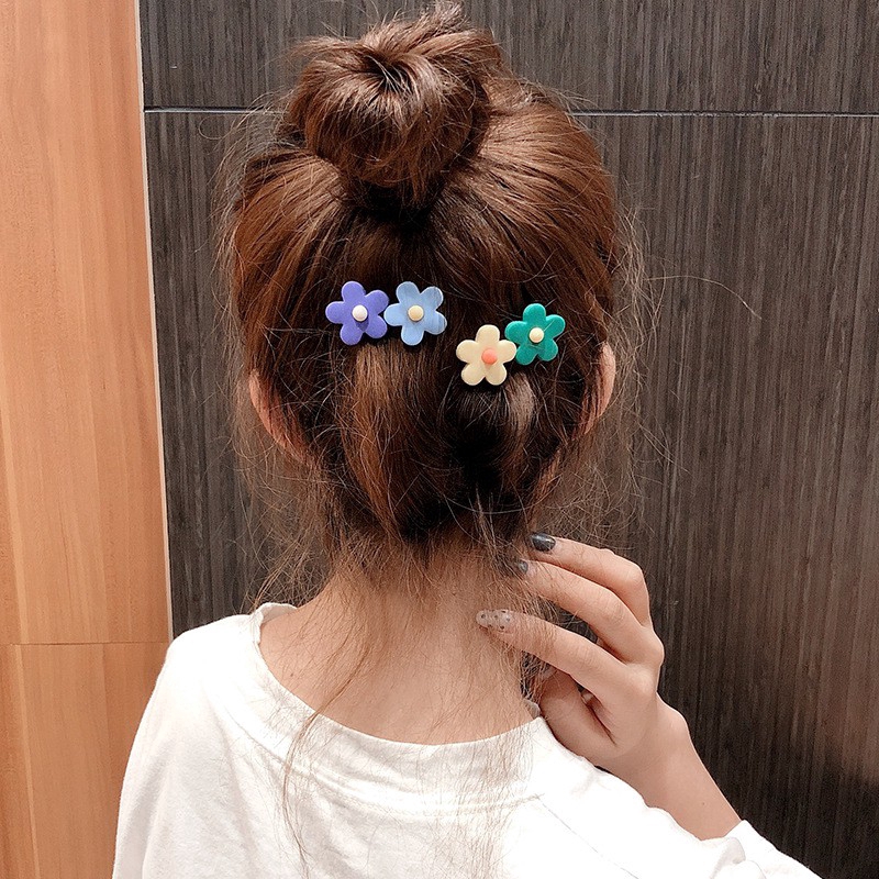 Kẹp tóc hình bông hoa đôi màu kẹo xinh xắn thời trang Hàn Quốc