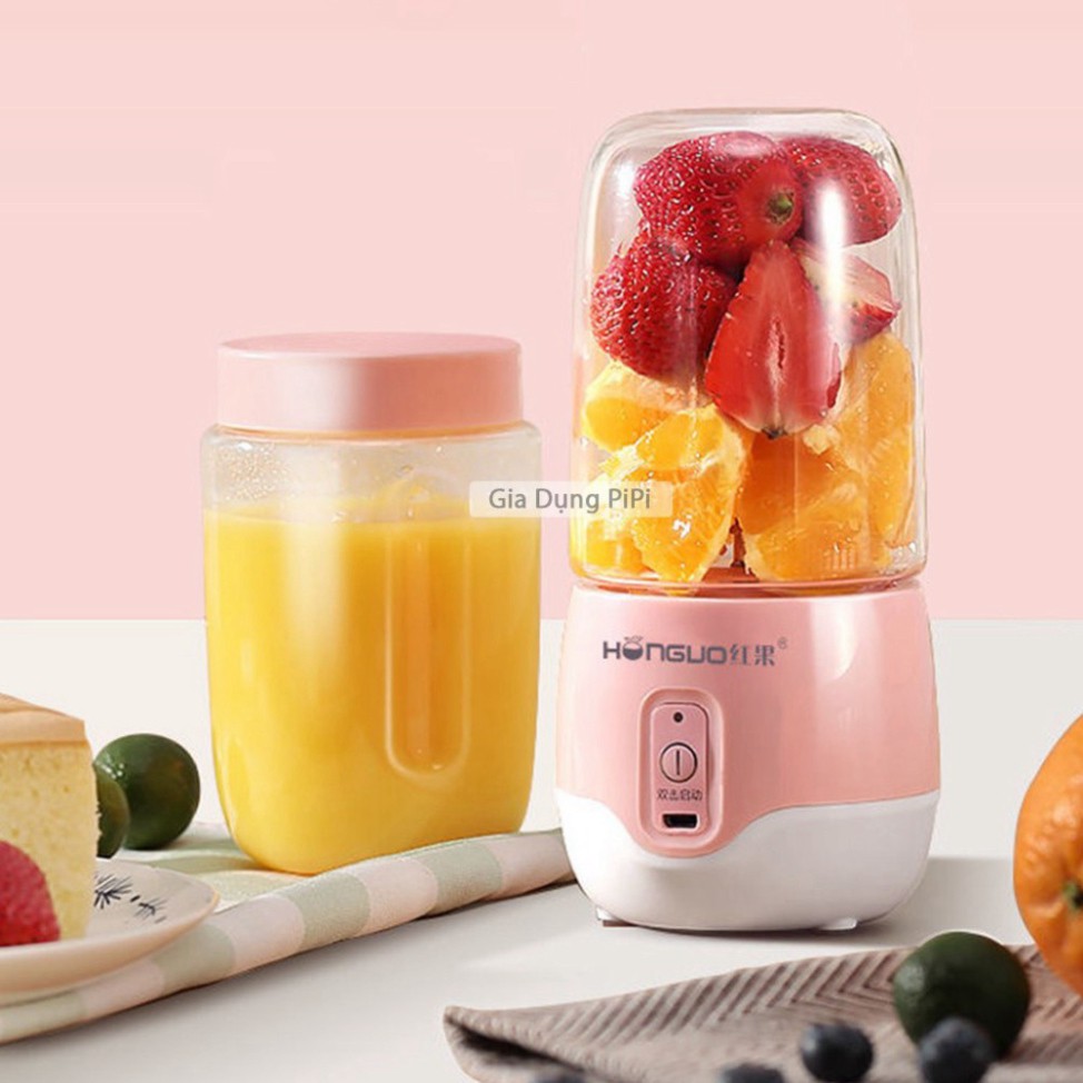 (4 lưỡi)Máy xay sinh tố cầm tay mini sạc pin, Máy say sinh tố cầm tay đa năng mini 300ml Honguo