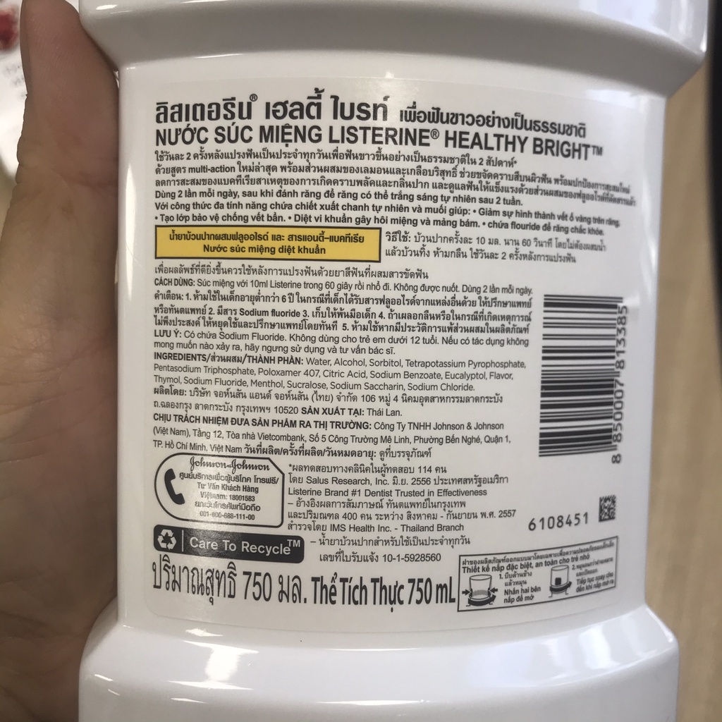 Nước súc miệng chanh muối LISTERINE Healthy Bright - nước xúc miệng 250ml - 750ml - 1 chai