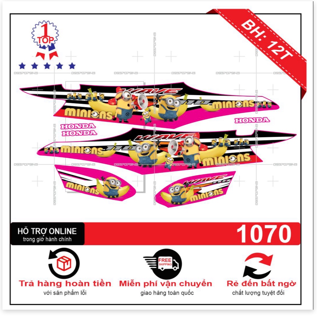 ( Quí khách vui lòng mang ra tiệm cho thợ dán ) Tem wave 2016 minion hồng