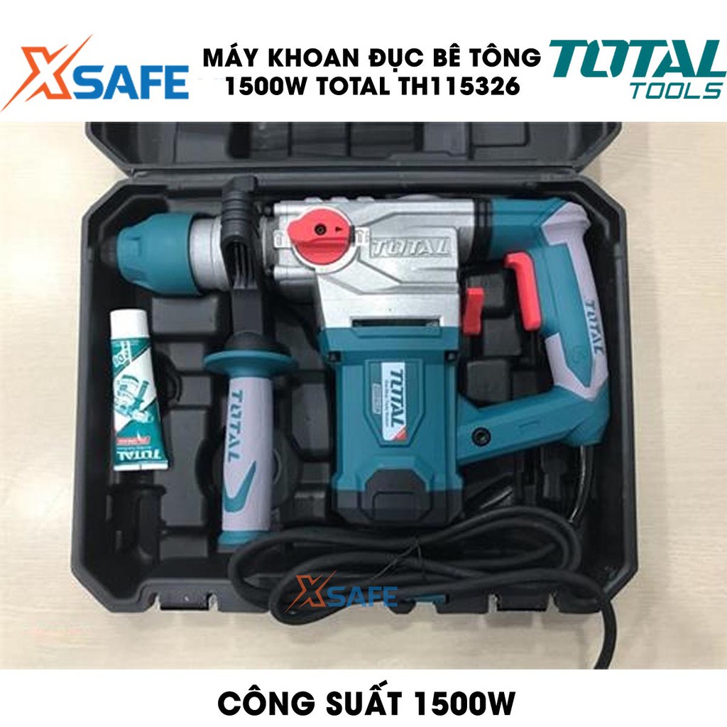 Máy khoan đục bê tông 1500W TOTAL TH115326 Kèm 3 mũi khoan gài và 2 mũi đục Máy khoan đục cầm tay - Bảo hành chính hãng