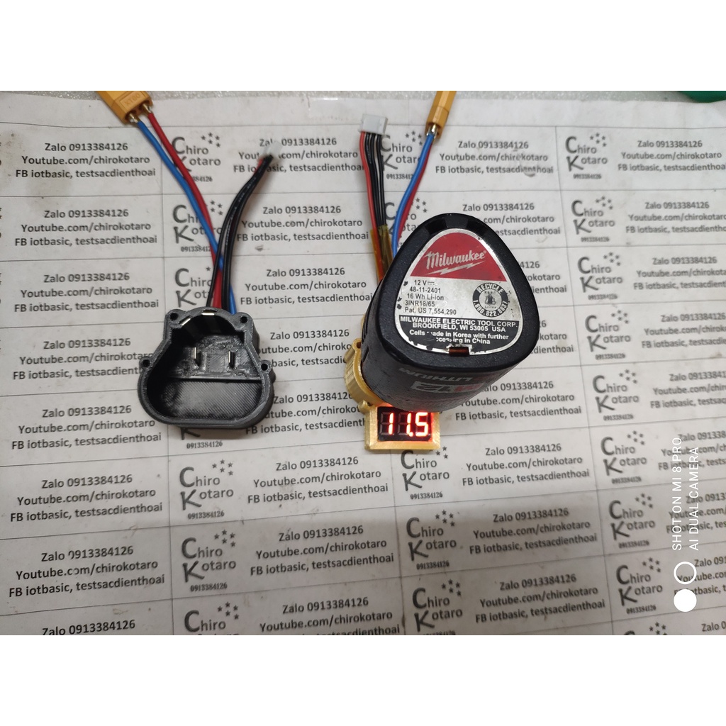 NEW!!! Đế sạc pin Milwaukee M12 10.8V-12V dùng với bộ sạc cân bằng iMax B3, B6 hoặc adapter 12.6V