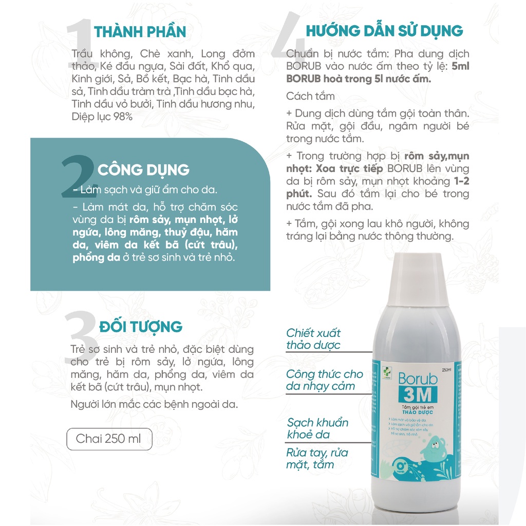 [M'SMARTY] Sữa Tắm Gội Thảo Dược Cho Bé Borub - Chiết Xuất Thảo Dược Giúp Làm Sạch, Giữ Ẩm, Chăm Sóc Da - Borub 3M 250ml