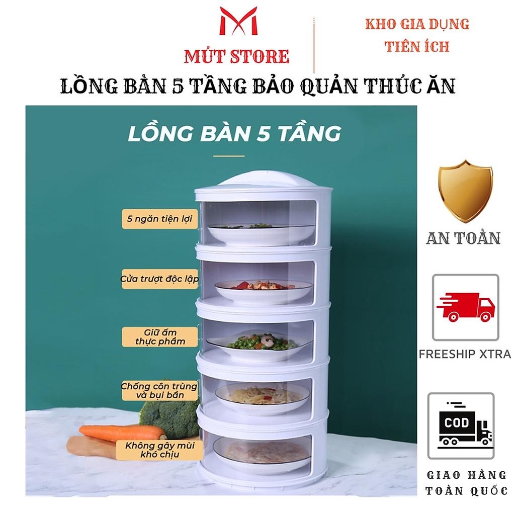 (loại1)Lồng bàn 5 TẦNG, hộp đựng thức ăn GIỮ NHIỆT CHỐNG BỤI , CHỐNG CÔN TRÙNG ĐA NĂNG TIỆN DỤNG