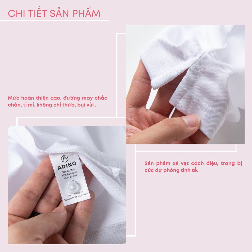 Áo polo nữ trắng phối viền ADINO vải polyester cotton không bai xù dáng công sở slimfit hơi ôm trẻ trung APN05