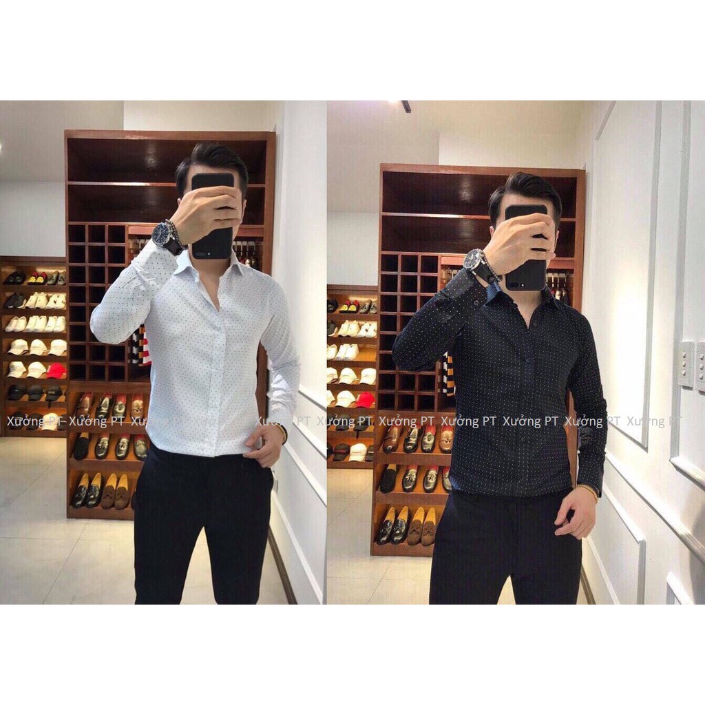 Áo sơ mi nam họa tiết 2 màu Trắng và xanh than siêu đẹp | BigBuy360 - bigbuy360.vn