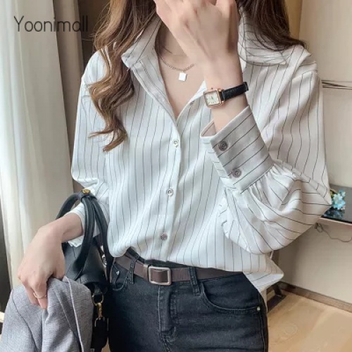 Áo Sơ Mi Tay Dài Dáng Rộng Kẻ Sọc Kiểu Retro Cá Tính