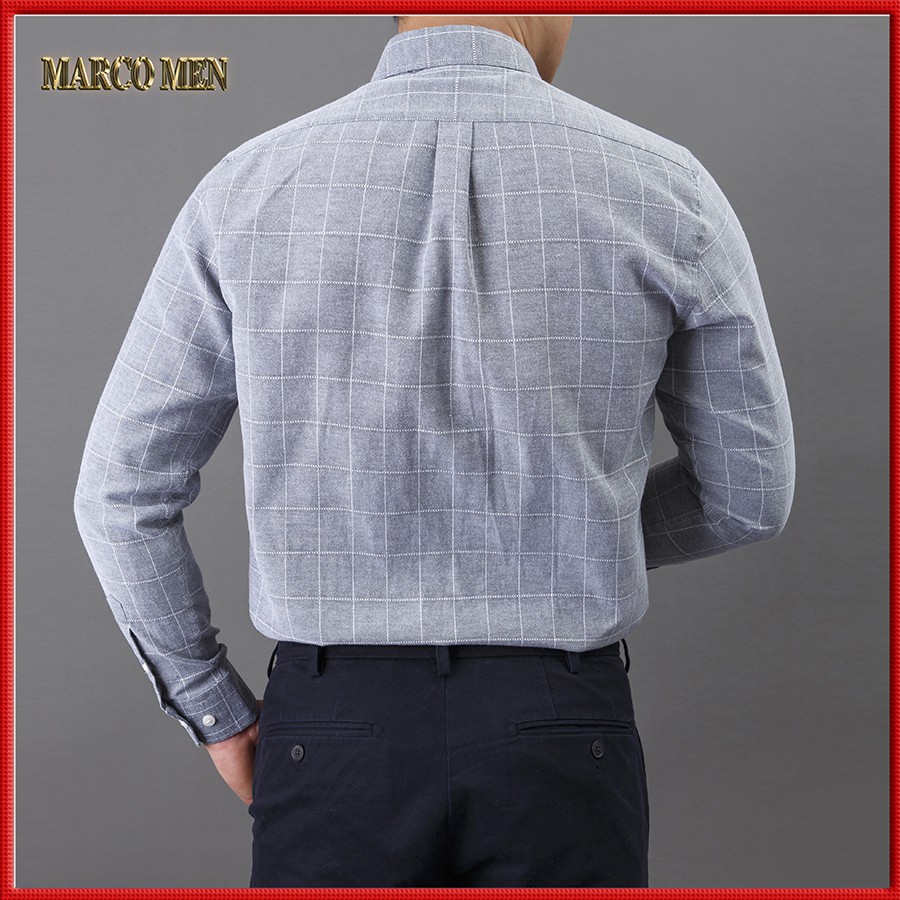 Áo sơ mi nam dài tay dáng Regular fit kiểu hàn quốc kẻ caro trắng vải Oxford thấm hút mồ hôi, chống nhăn CARO002