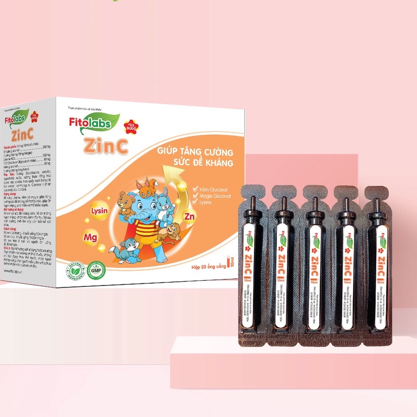 Kẽm ống Fitolabs Zinc tăng đề kháng kích thích ăn ngon tiêu hóa tốt hấp thu dinh dưỡng bé Hộp 20 ống suckhoechomoinha