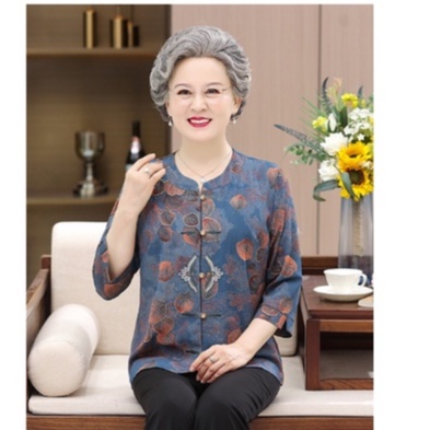 Áo sơ mi cao cấp người già trung niên cho bà cho mẹ, lá phong mới nhất thoáng mát