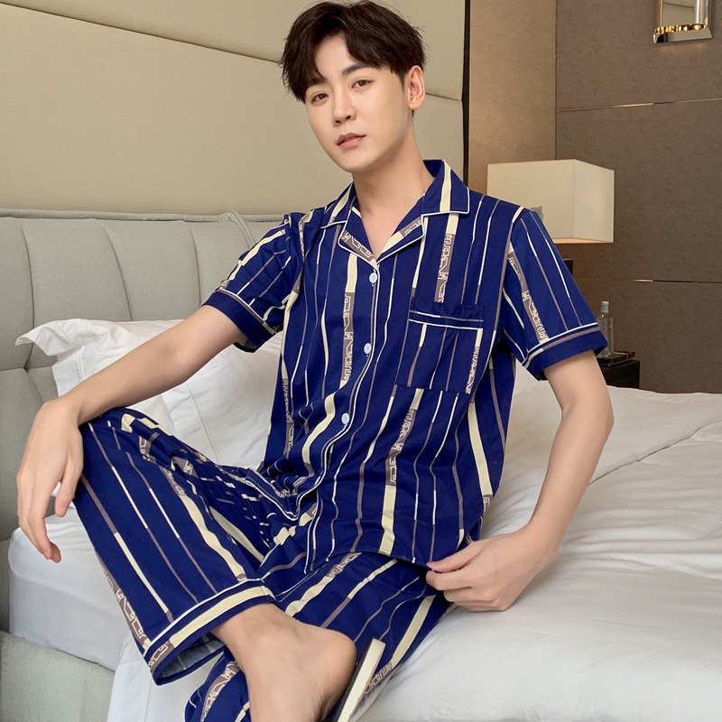 Bộ Đồ Ngủ Tay Ngắn Chất Liệu Cotton Thời Trang Hàn Quốc Cho Nam