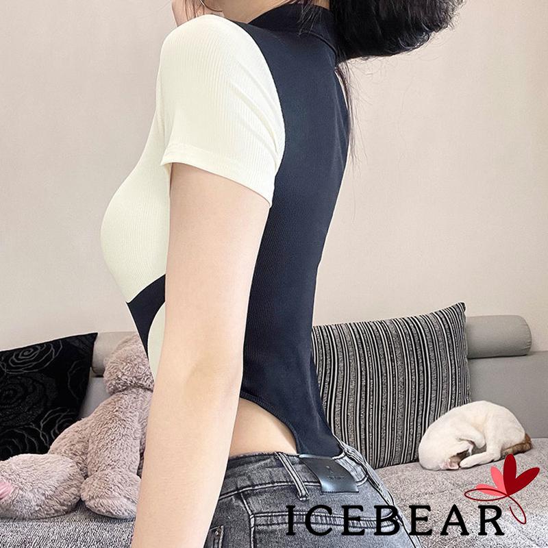 Áo liền quần Co Giãn Tay Ngắn Cổ Bẻ Màu Sắc Tương Phản Thời Trang Cho Nữ