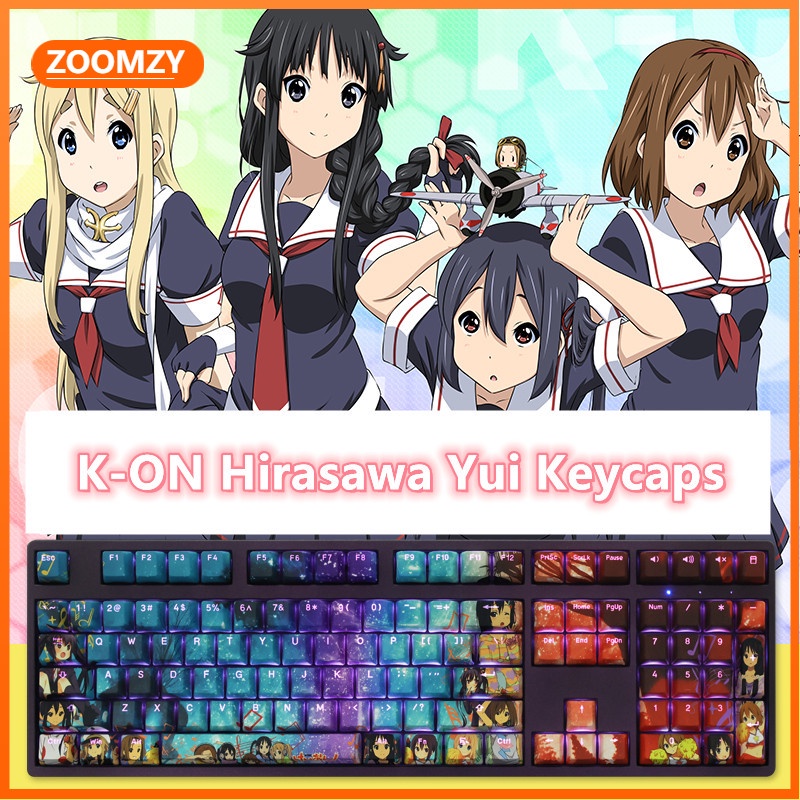K-ON Theme Keycaps Hirasawa Yui Keycaps OEM Profile PBT Thuốc nhuộm thăng hoa Bàn phím cơ Keycaps Anime Keycaps ThroughL Light Keycaps 108 phím