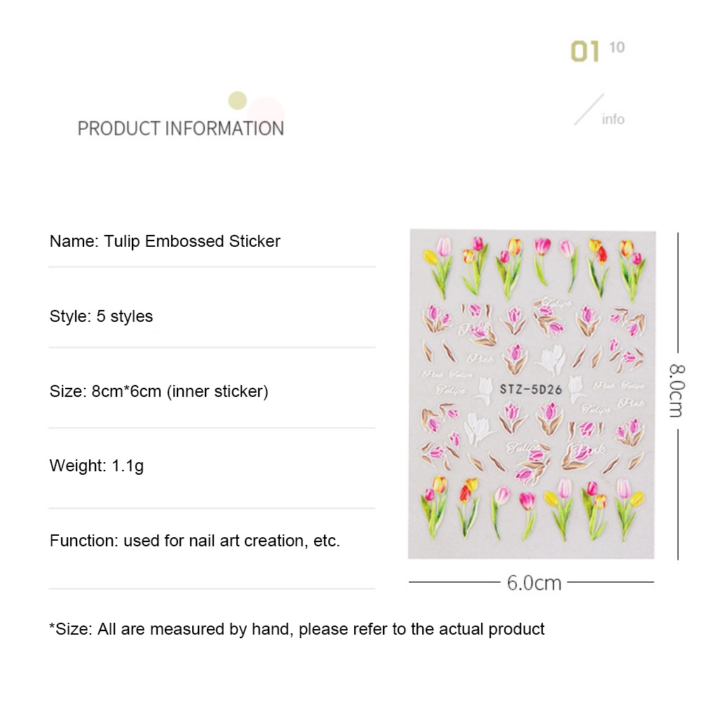 Miếng Dán Trang Trí Móng Tay 5D Hình Hoa Hồng Hoa Trà Xanh Lá