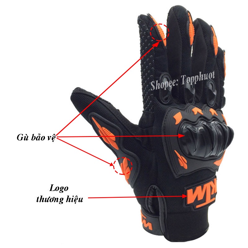 Găng tay bảo hộ xe máy chống nắng đi phượt KTM dài ngón, hàng cao cấp hàng loại 1