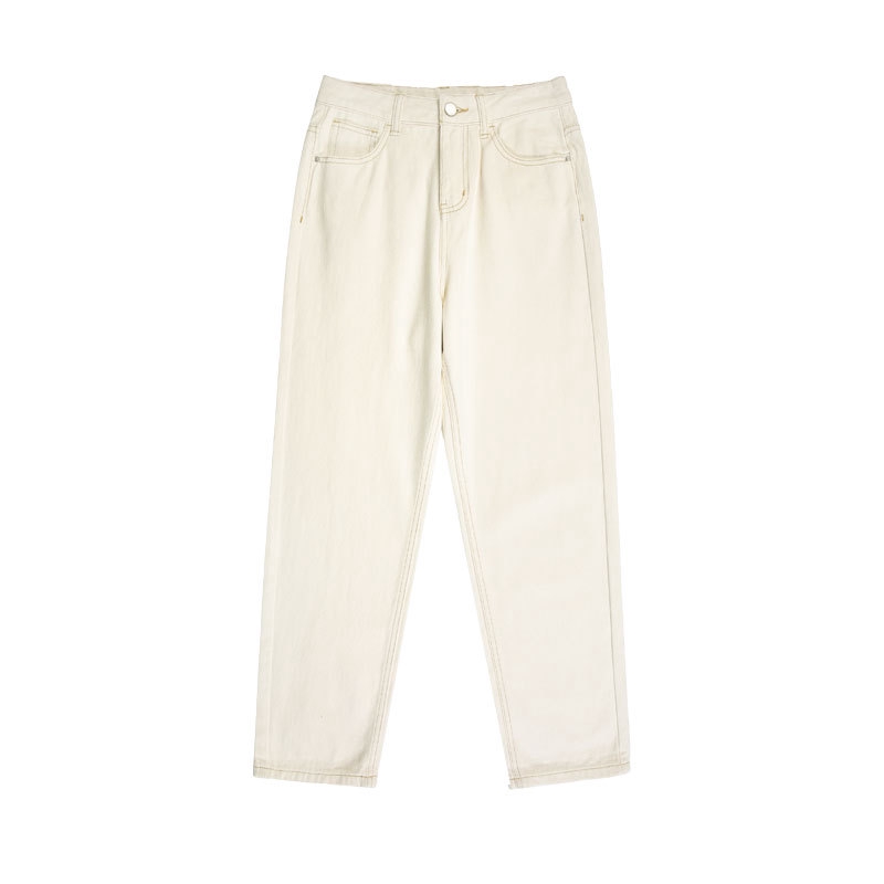 Quần jeans dài lưng cao ống rộng màu trắng trẻ trung thời trang