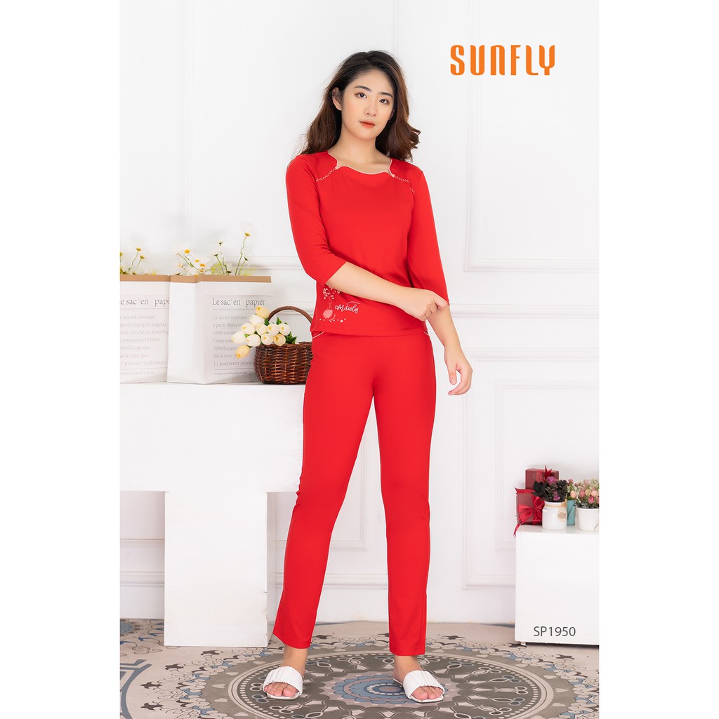 Bộ đồ mặc nhà nữ cotton SUNFLY áo tay lỡ, quần dài SP1950