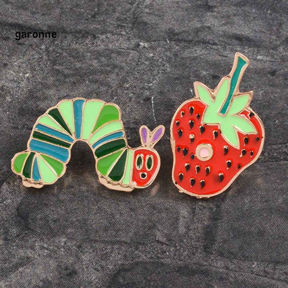 GA_Cartoon Strawberry Worm Enamel Badge Collar Lapel Brooch Pin Clothes Jewelry