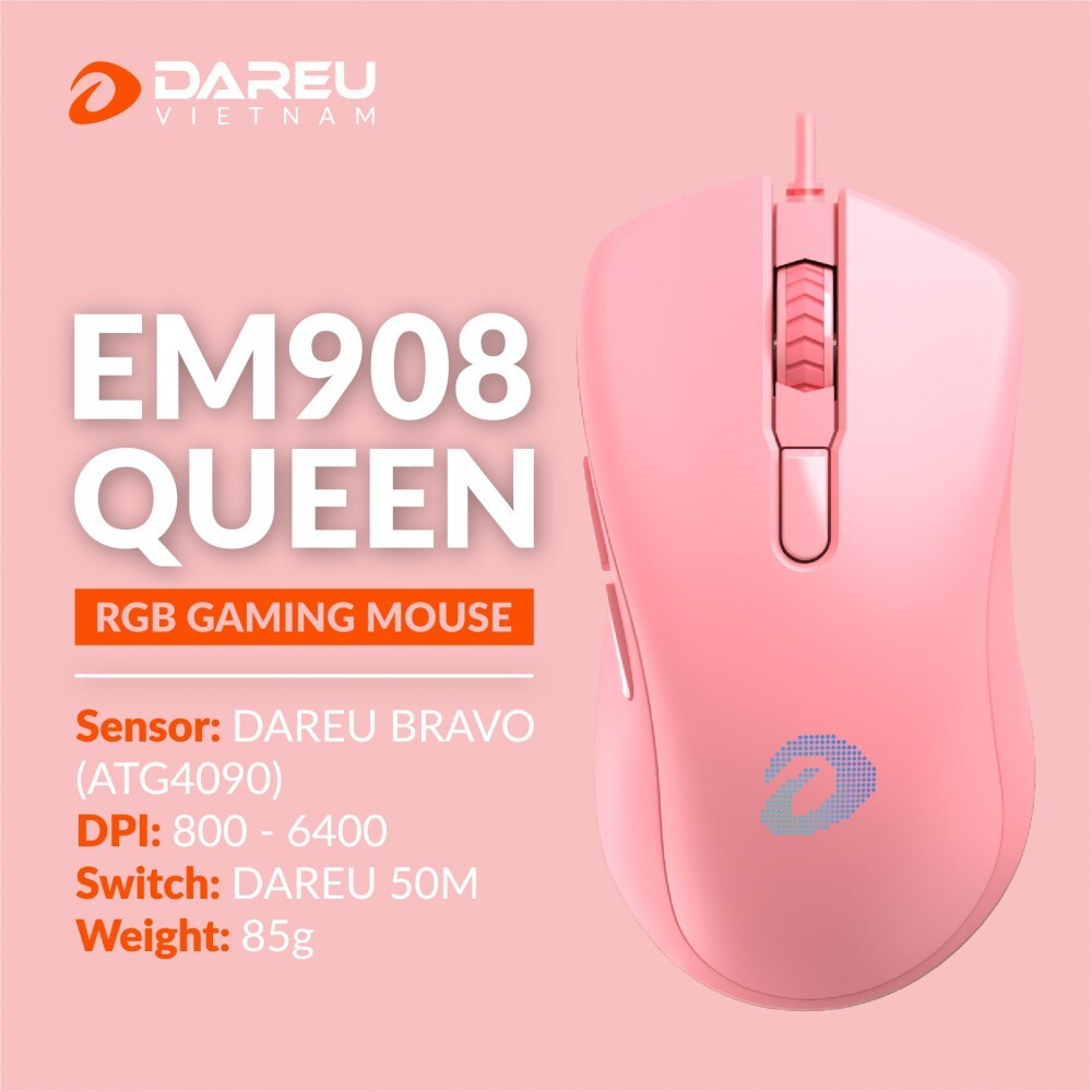 Chuột gaming DAREU EM908 siêu nhạy 6000DPI, sensor BRAVO, led RGB nháy nhiều màu, BH 1 ĐỔI 1