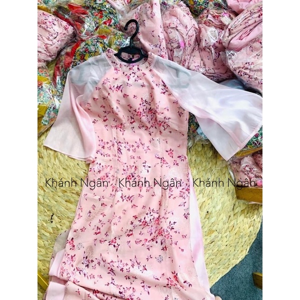 Áo dài hoa nhí 4 tà nhẹ nhàng cổ xếp nhiều màu nhẹ nhàng