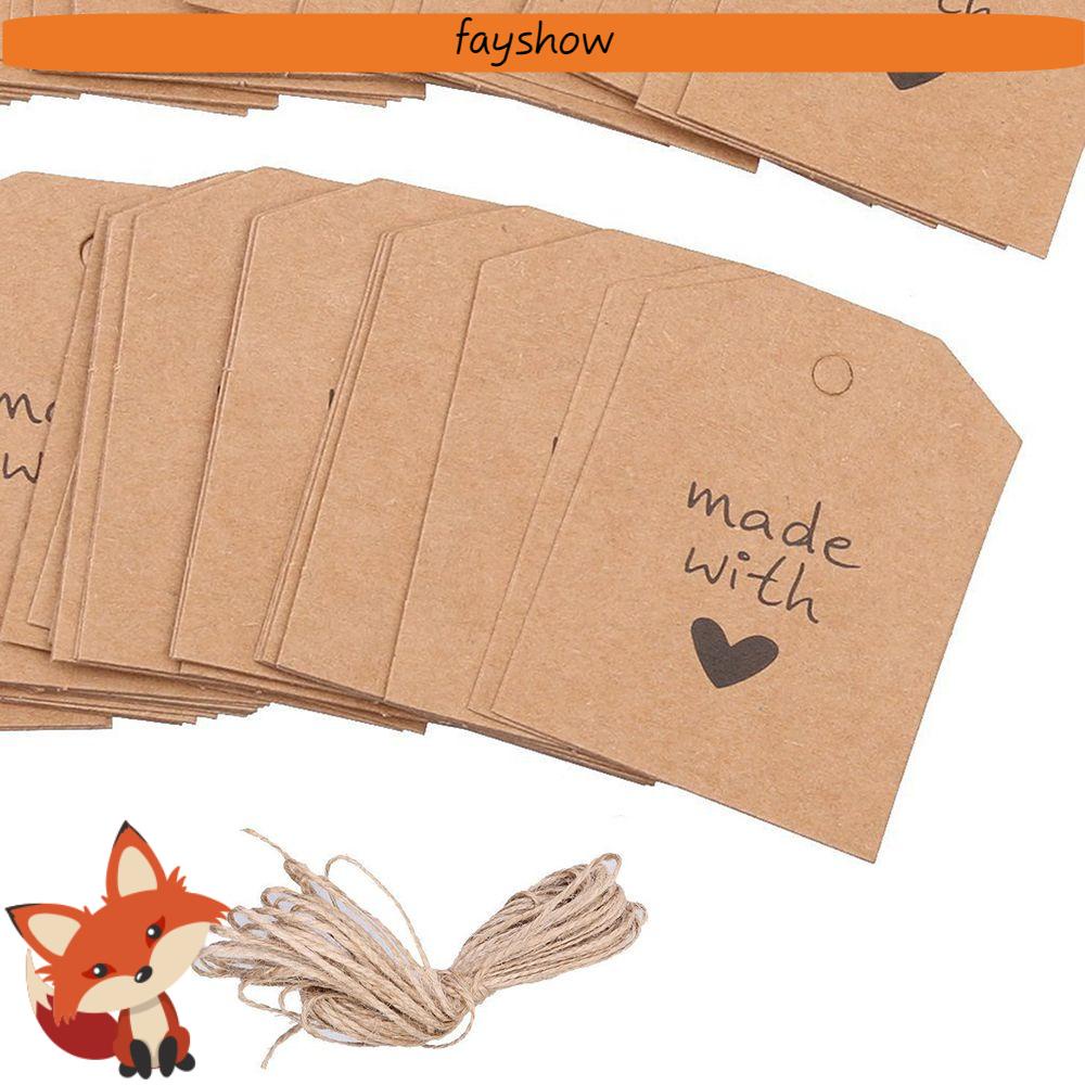 Set 100 Thẻ Giấy Kraft In Chữ Made with Love Phong Cách Vintage Thời Trang