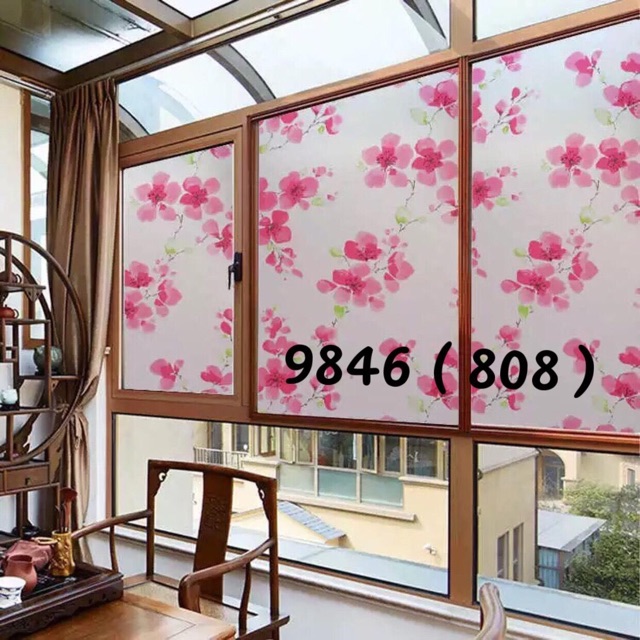 Decal dán kính, Giấy dán kính hình hoa đào khổ 90cm mã 9846 (808)