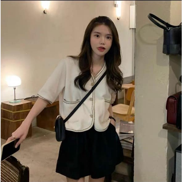 SÉT be xốp mềm viền đen + quần trơn(kèm ảnh thật và video)