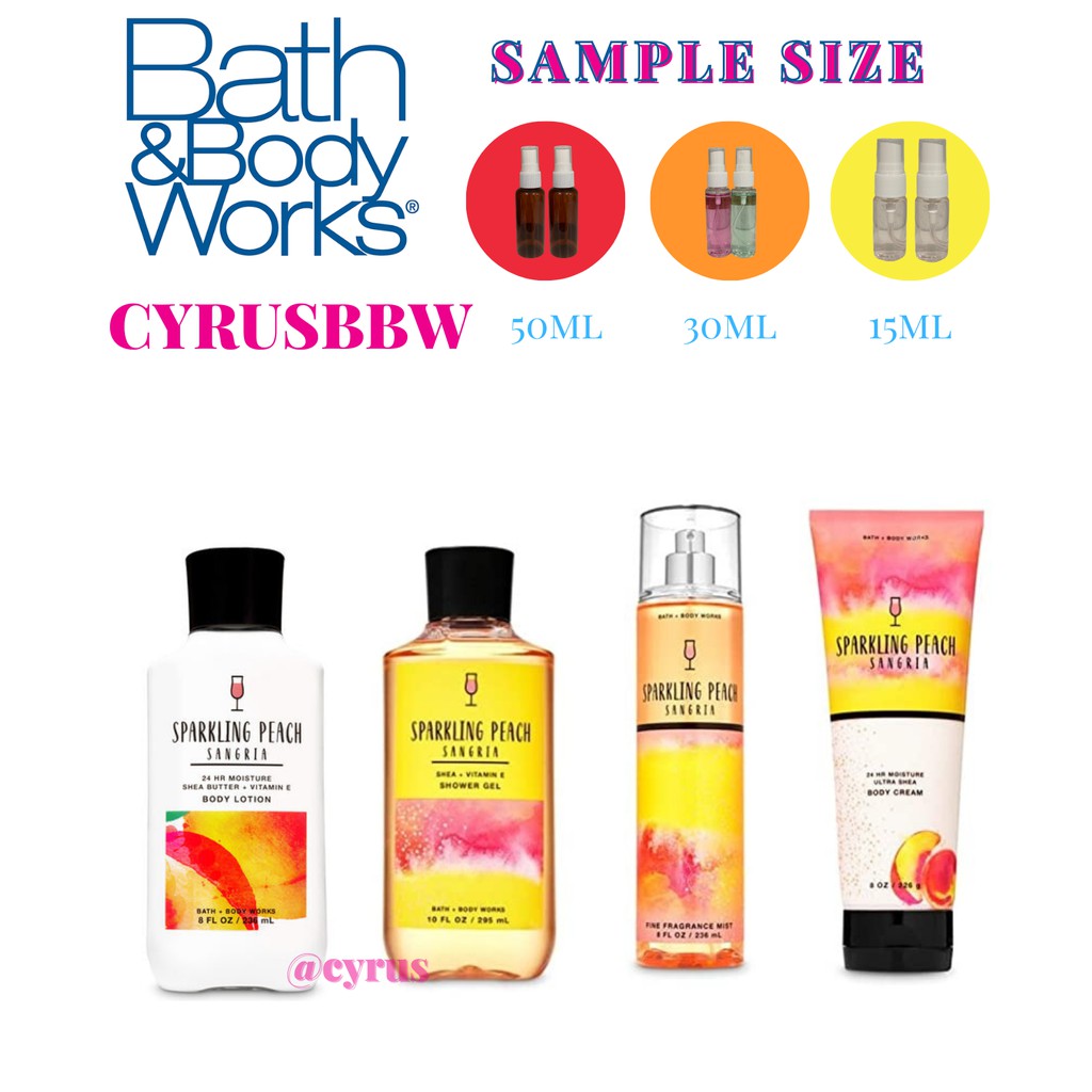 Bộ Sản Phẩm Mist Xịt Toàn Thân, Gel Tắm Bath &amp; Body Works Sparkling Peach Sangria Từ Mỹ