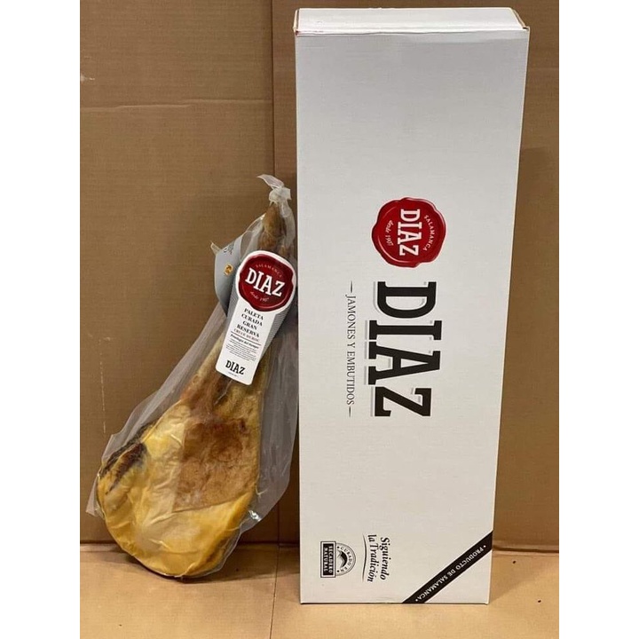 Đùi trước heo muối Serrano kèm kệ đỡ và dao (Loại 5kg) (Đùi lợn trắng) | BigBuy360 - bigbuy360.vn