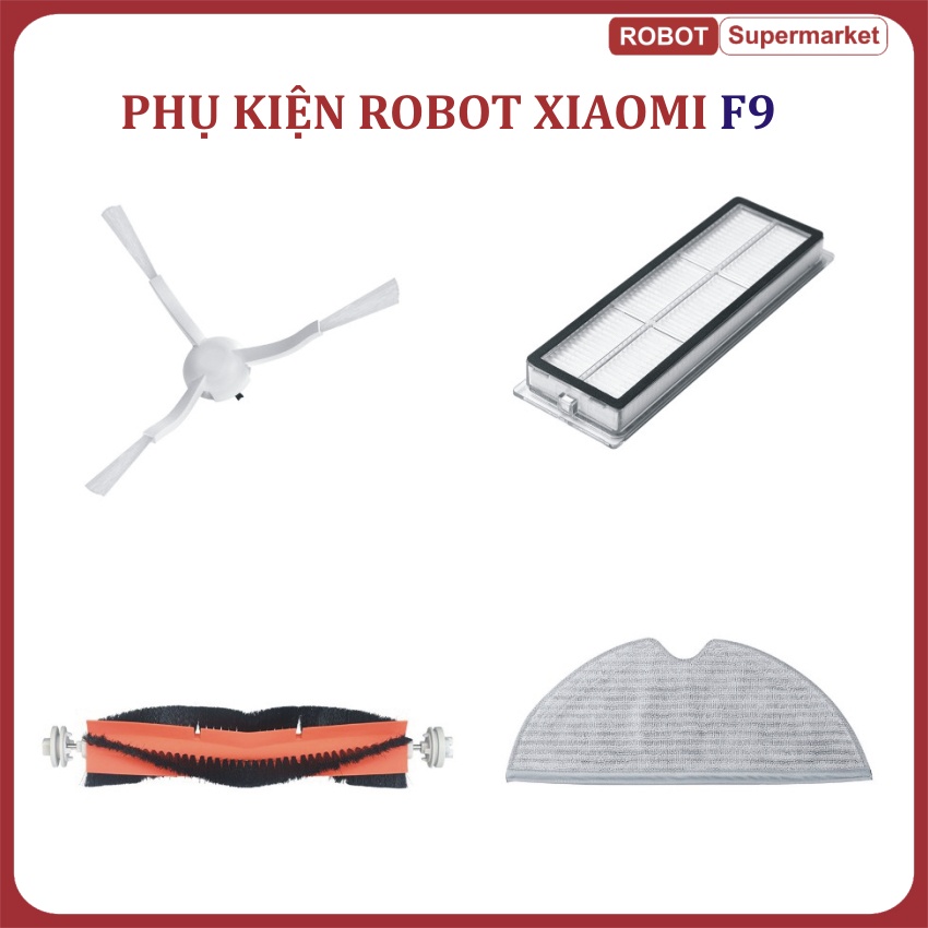 Phụ kiện Robot hút bụi Xiaomi Dreame F9 - Khăn lau-Chổi cạnh-Lọc Hepa-Chổi chính.