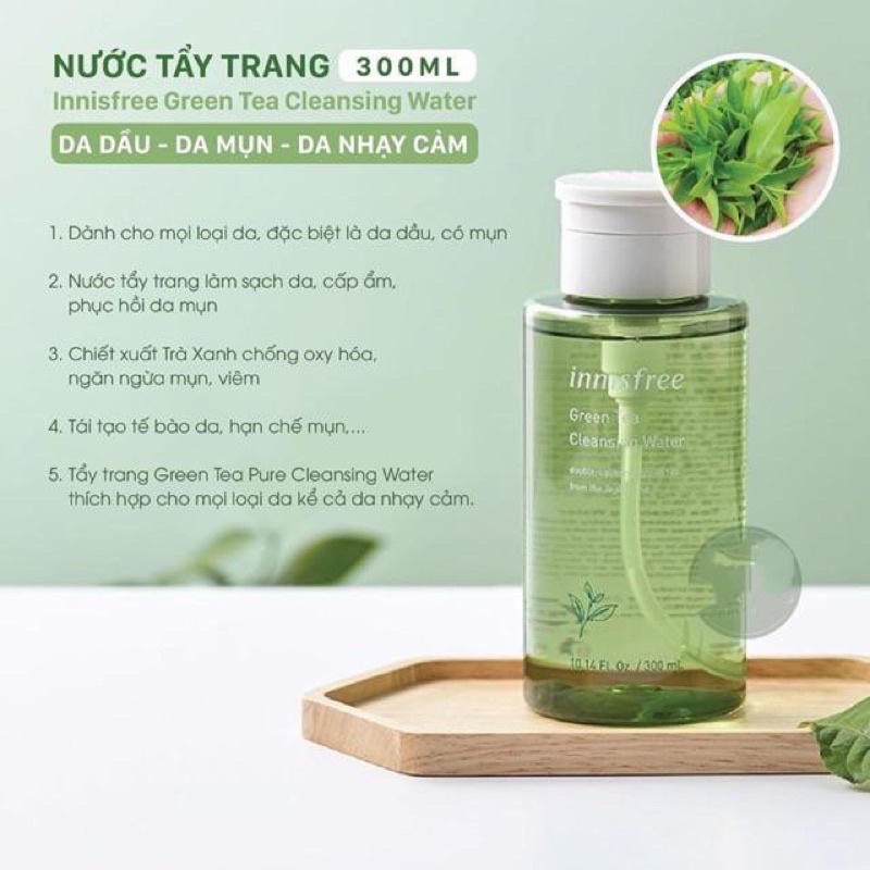 Nước Tẩy Trang Cho Da Dầu Mụn Innisfree Green Tea Cleansing Water 300ml chính hãng Hàn Quốc
