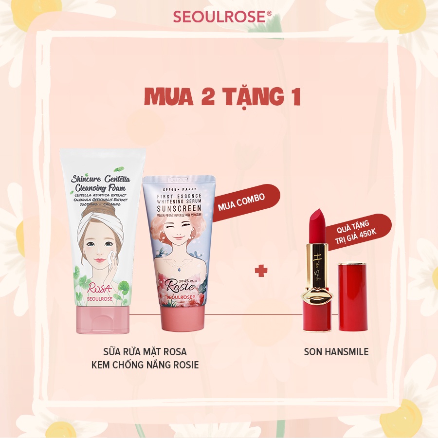 Tặng Son Hansmile khi sở hữu Combo Kem chống nắng Rosie và Sữa rửa mặt Rosa