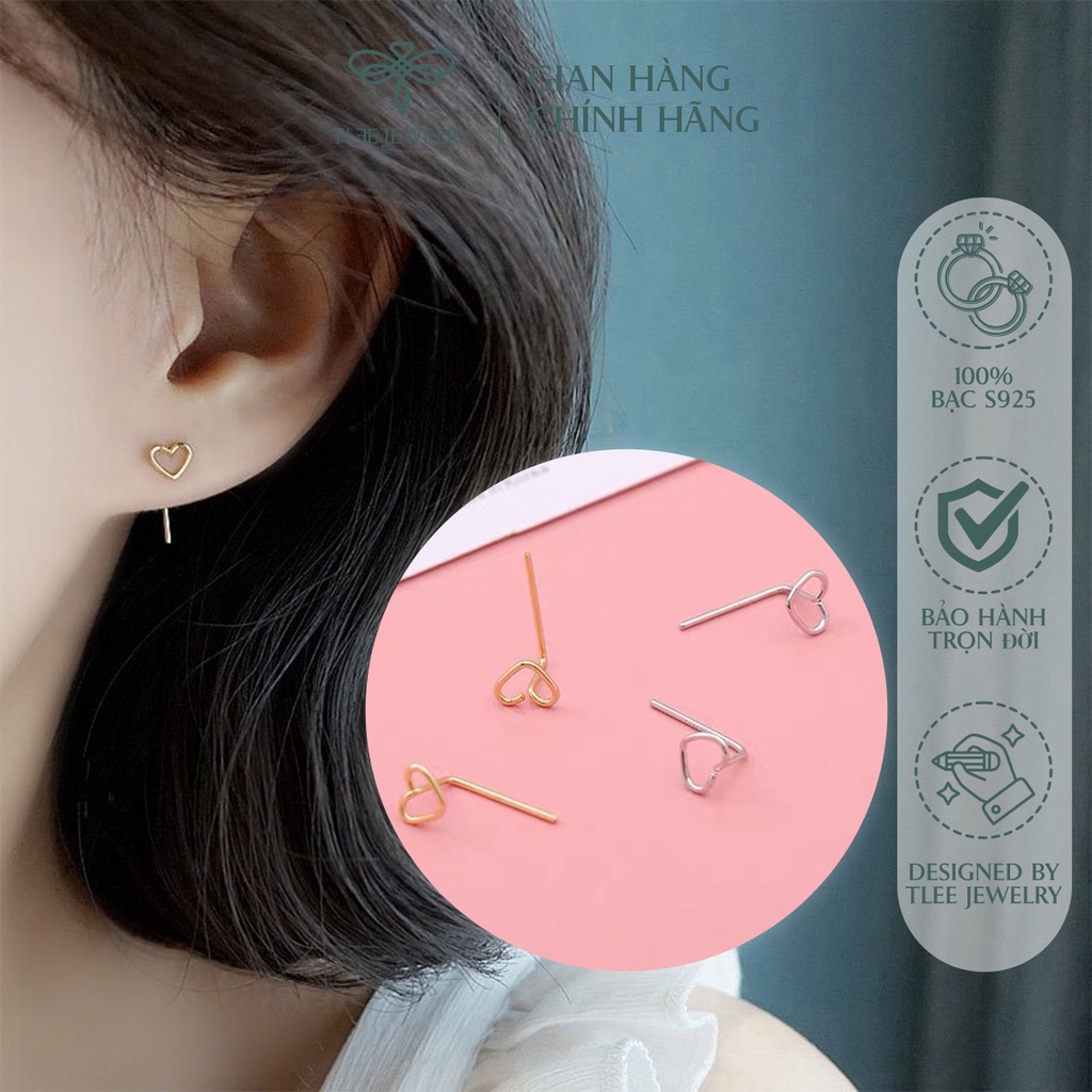 Khuyên tai bạc TLEE tim rỗng dáng cài basic NCJ B0165